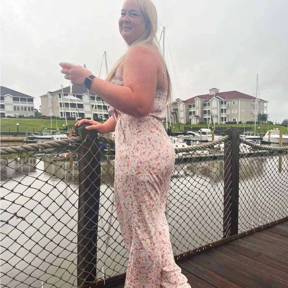 Gilli Lavender Floral Button-Front Jumpsuit